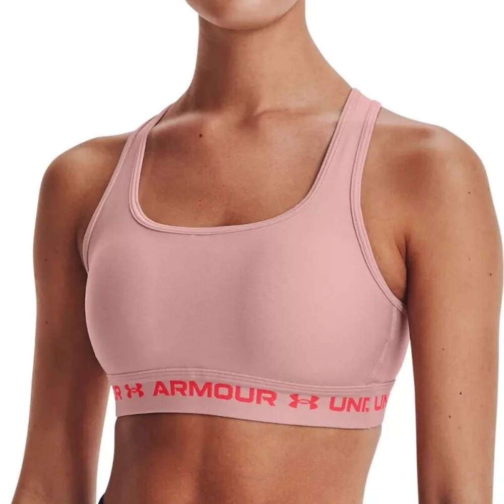 Under Armour Sports Bra UA Womens Crossback Mid Heather Pink Size MD/MM